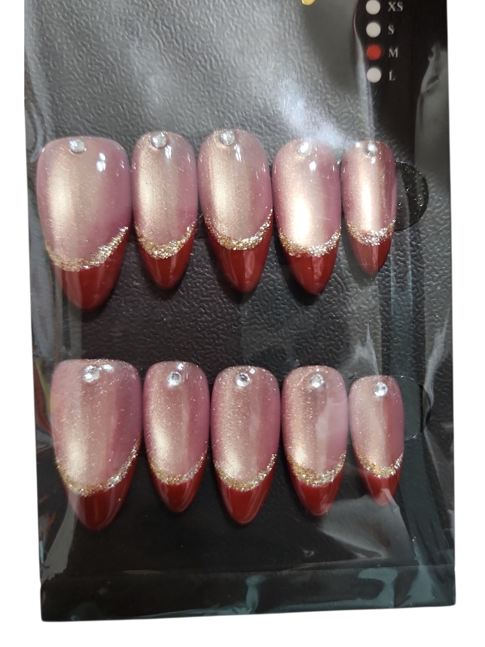 Elegant Pink and Burgundy Rhinestone Press On Nail Set